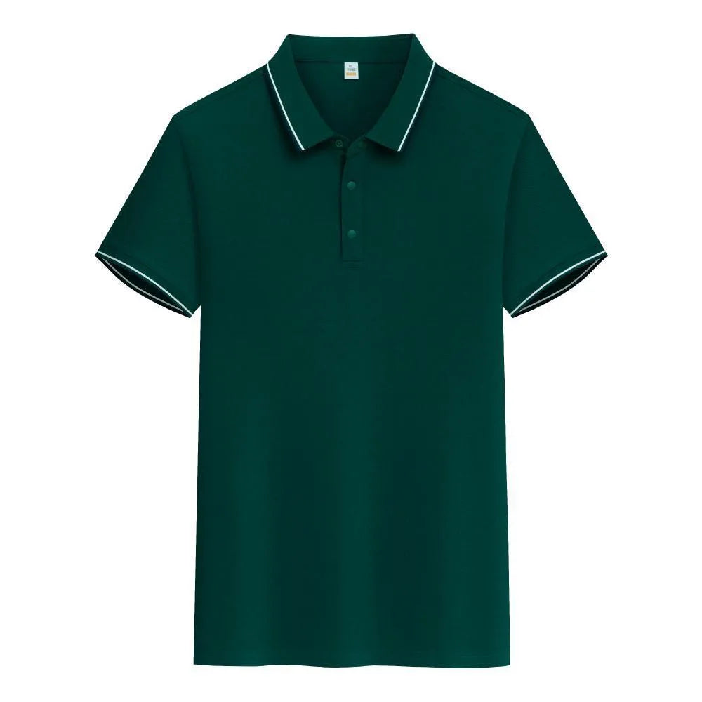 Men's pure cotton short sleeve polo shirt with lapel collar in business casual styling
