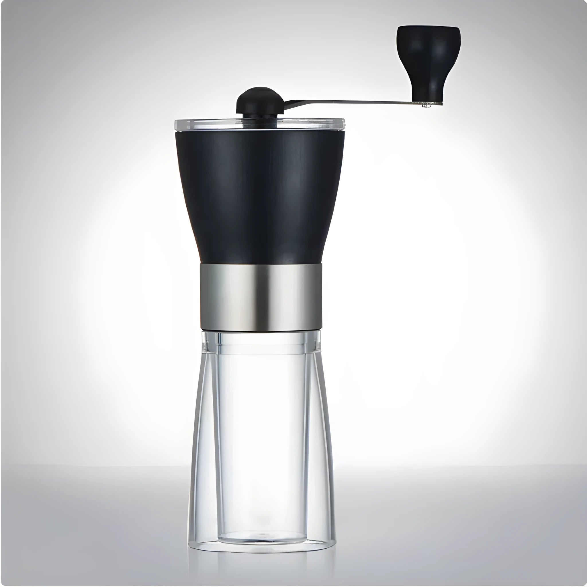 Manual ceramic burr coffee grinder and pepper mill with adjustable settings, 6cm diameter.