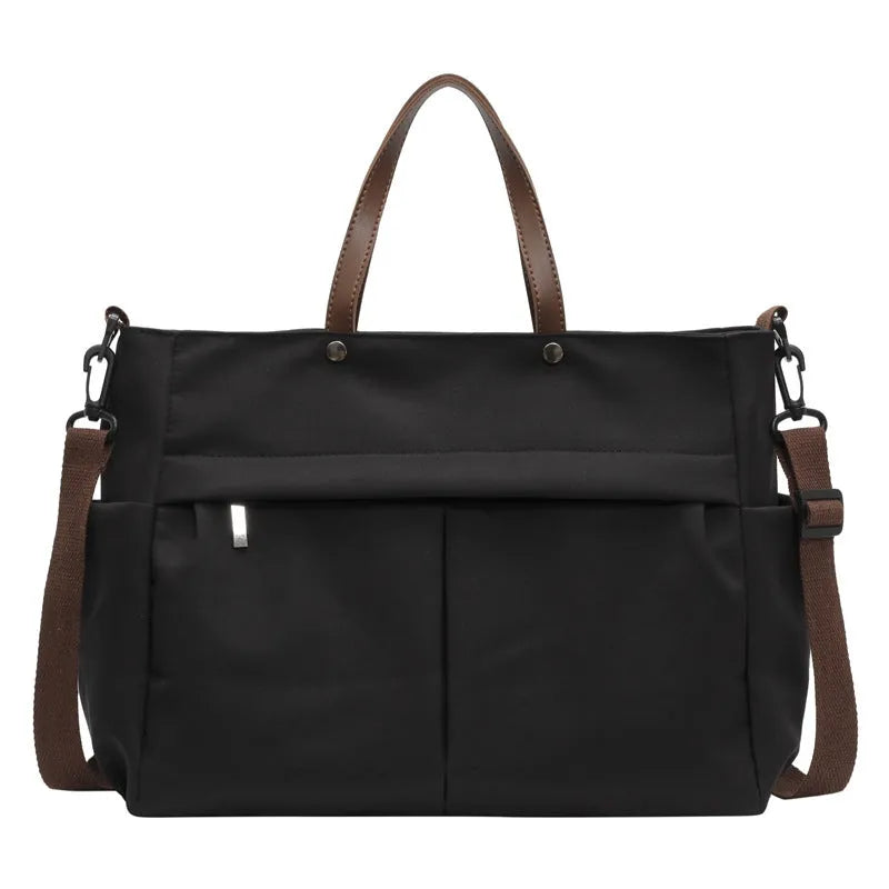 Nylon crossbody tote bag with shoulder strap in black, grey, white, or green