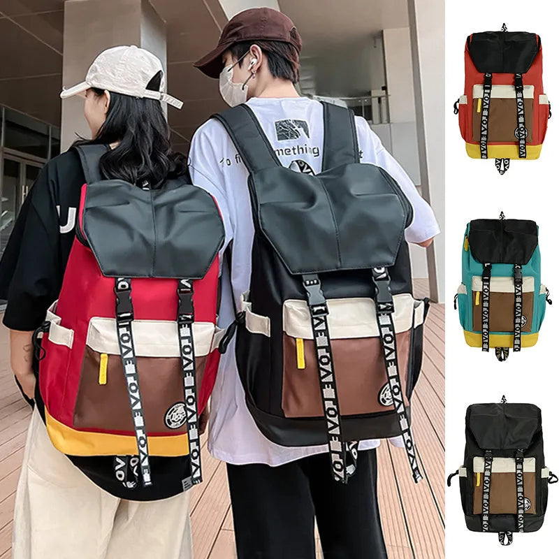 Oxford cloth backpack in black, green, or red with 32cm width and three carrying options