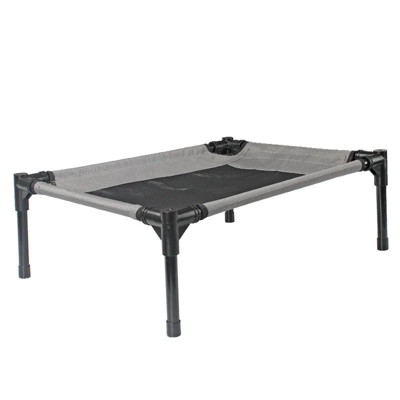 Black outdoor portable dog bed with steel frame and removable Oxford cloth cover