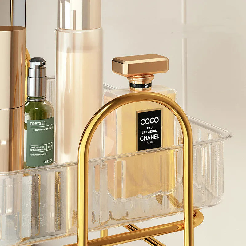 Iron and PET cosmetic shelf 30.5x20x35.5cm in transparent, amber, or light green for bathroom storage