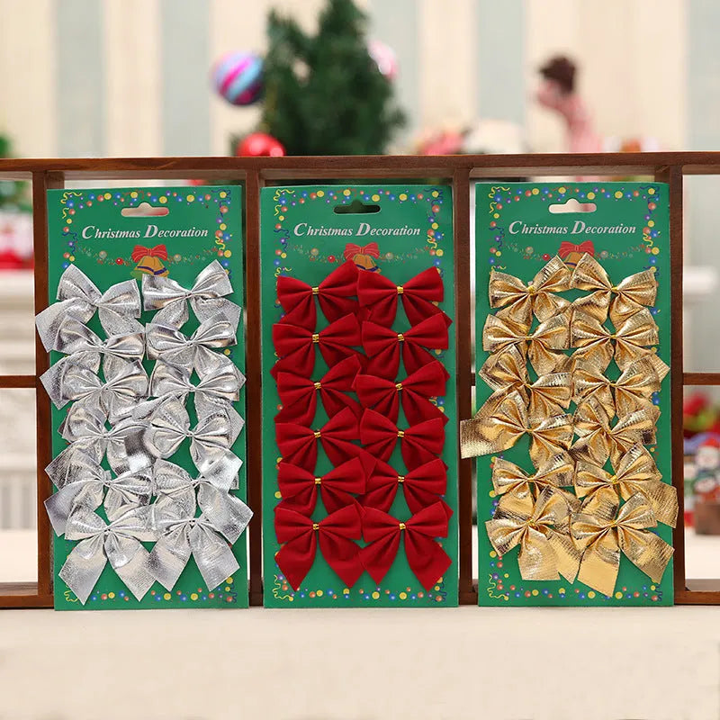 5 cm polyester Christmas bow ornament in gold, red, red gold, or silver colours