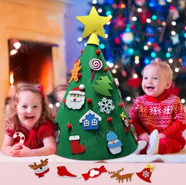 Felt Christmas tree DIY kit for children with three-dimensional tree pendant and puzzle elements
