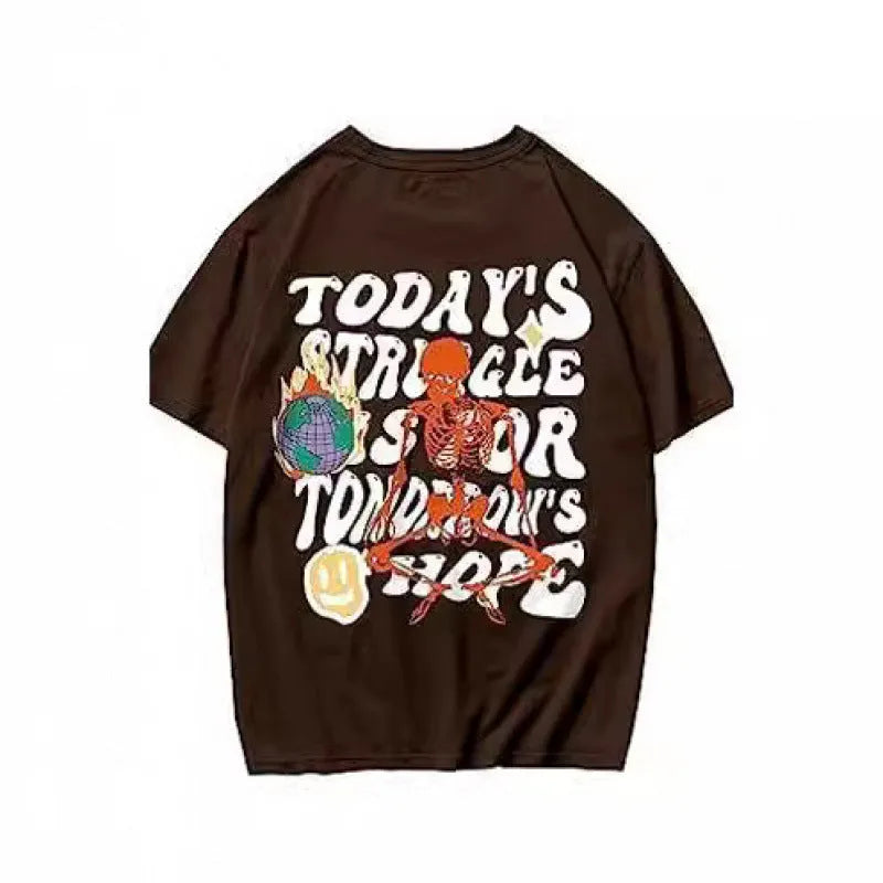 Printed men's street short-sleeved sports t-shirt with digital pattern on flat mop cloth fabric