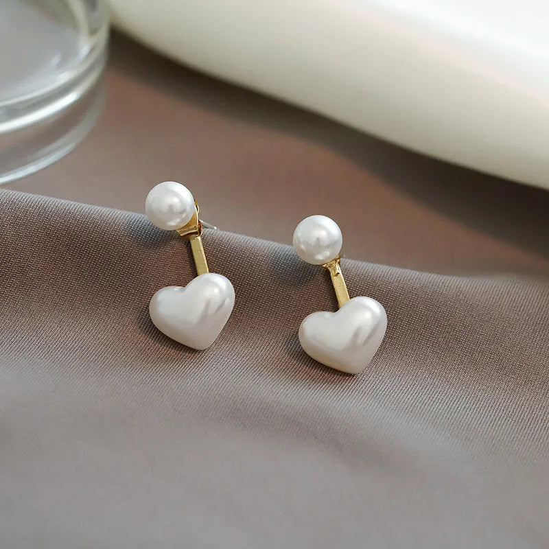 Korean-style heart-shaped stud earrings with alloy electroplating and inlaid artificial gems