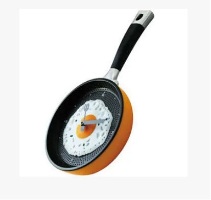 Boiled egg pot wall clock with 10mm plastic shell, coated glass mirror, PVC dial, and electronic movement.