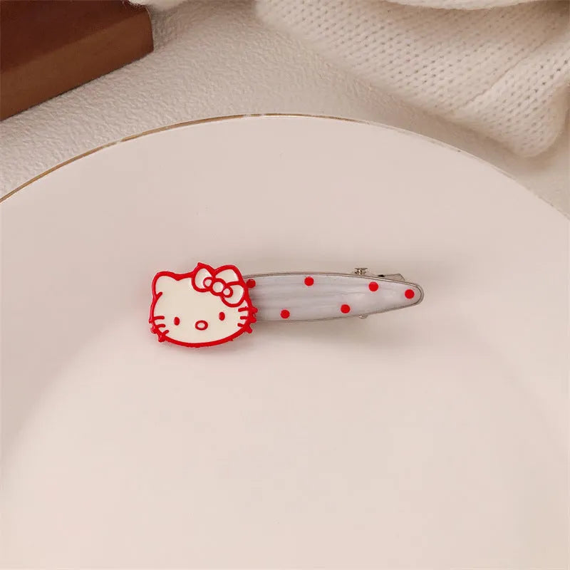 Red three-dimensional love heart-shaped hair barrette with retro dots and a willow leaf design.