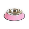 Stainless steel pet bowl with colourful melamine exterior and non-slip rubber base, 15-34cm