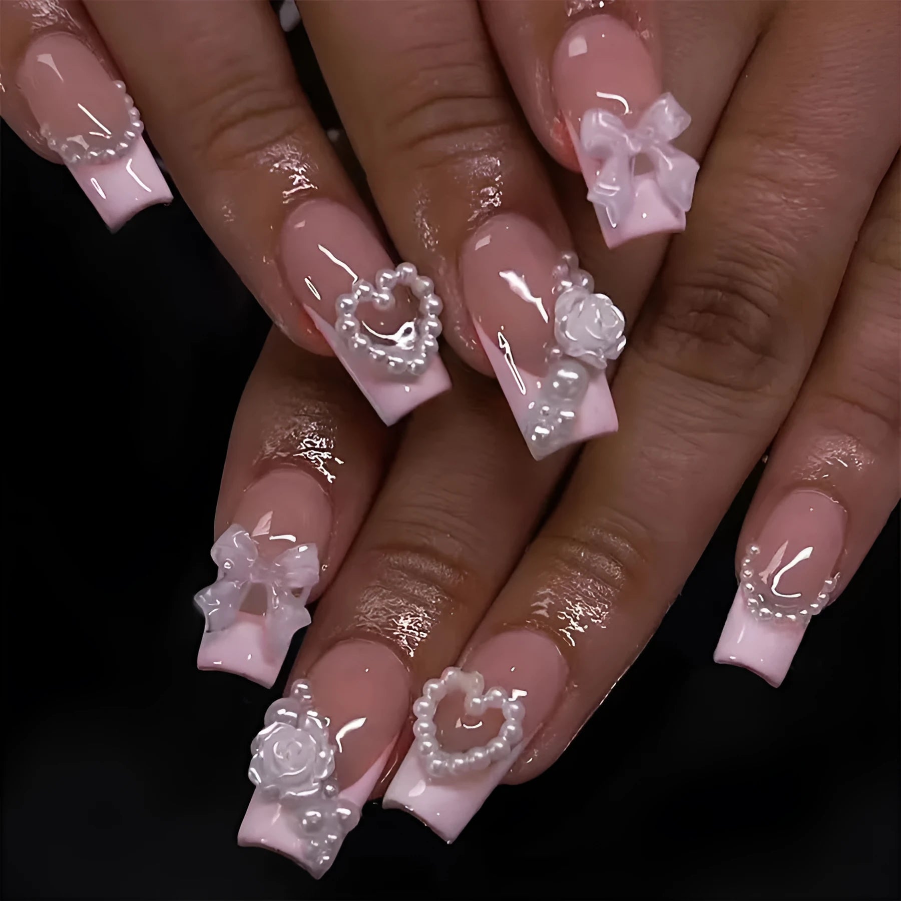 French love pearl nail stickers in XD93 colour with jelly glue and polish rub applicator