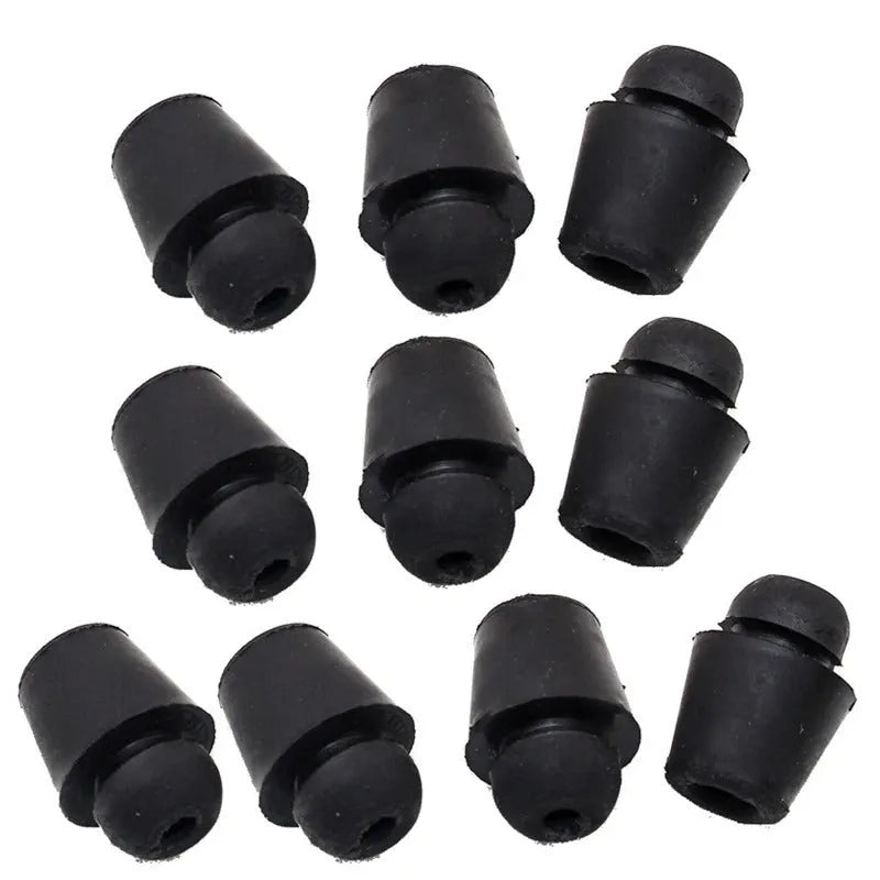 Black rubber automotive buffer clips for vibration reduction in vehicle interiors and engine compartments