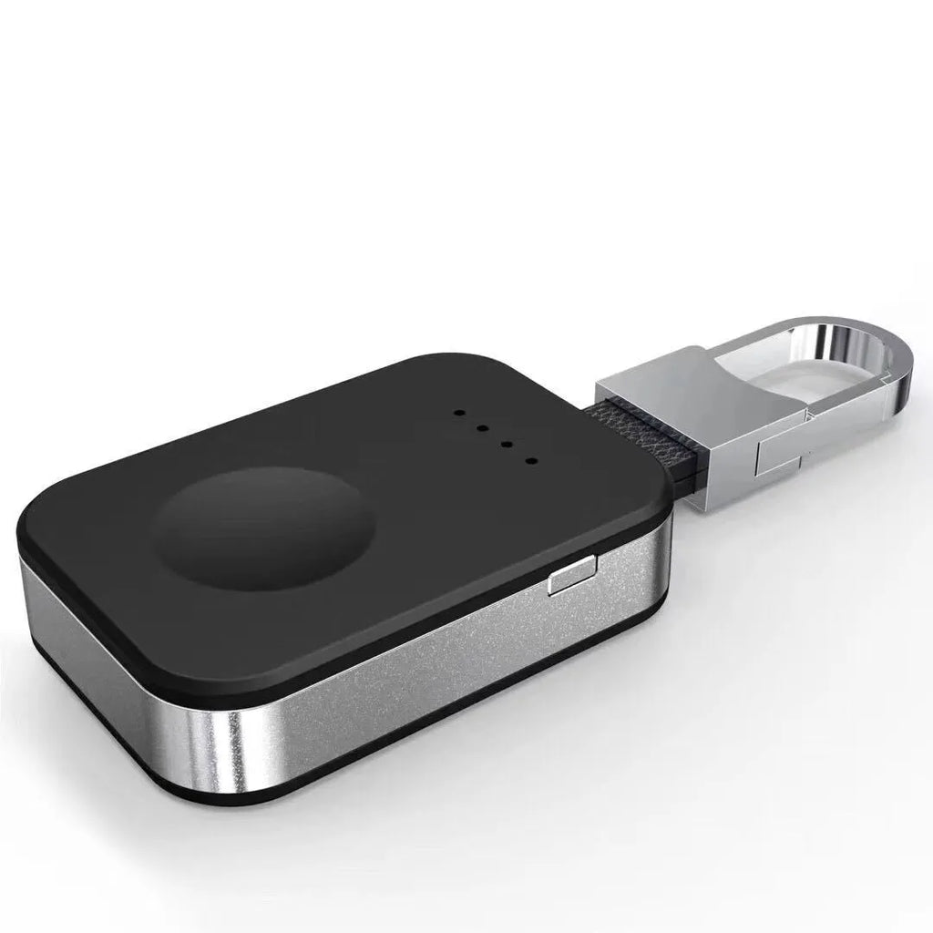 Black Apple Watch wireless charger power bank with 1000mAh battery, 8mm charging distance, compatible with 1st-4th generation models