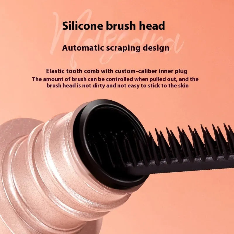 Black natural curly long mascara tube showing 14cm height with brush applicator