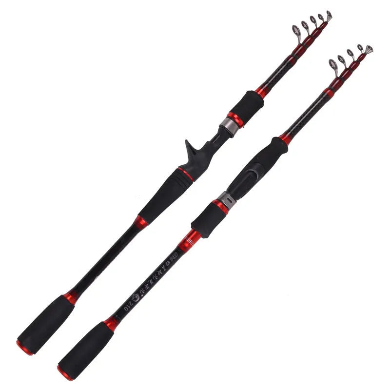 Carbon telescopic fishing rod with straight shank or gun handle, super hard tone, 1.8m to 3.6m, collapses to 58-63cm