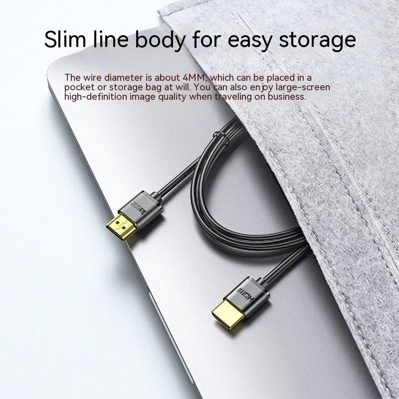 Flexible HDMI video cable with gold-plated connectors and hairline rule design, available in multiple lengths.