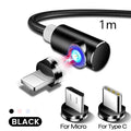 Magnetic charging cable with aluminium alloy housing showing magnetic connection to phone charging port