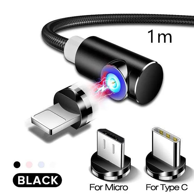 Magnetic charging cable with aluminium alloy housing showing magnetic connection to phone charging port