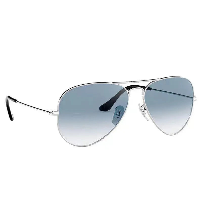 Tempered glass sunglasses with metal frame and UV400 protection lenses.