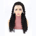 Solid colour human hair half lace front wig shown in one of nine available lengths from 18 to 34 inches