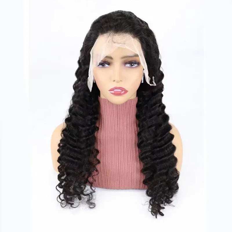 Solid colour human hair half lace front wig shown in one of nine available lengths from 18 to 34 inches
