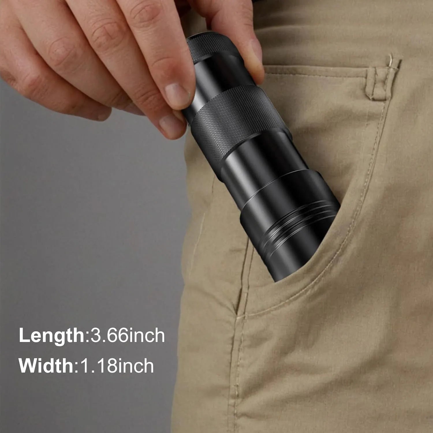 Black or silver aluminium alloy UV flashlight for detecting pet stains and insects.