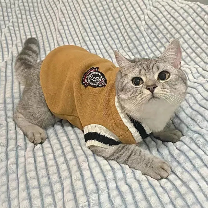 Silver gradual layer college style knitted cat winter sweater in blue duck colour