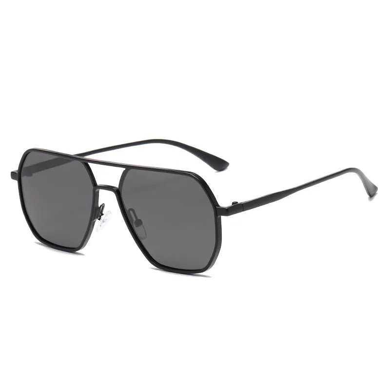 Men's irregular polarized sunglasses for driving with black frame and grey lenses