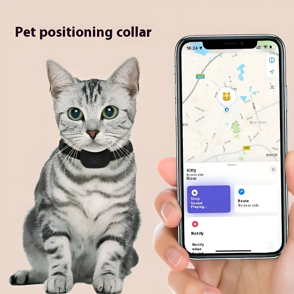 Pet positioning collar for cats and puppies with adjustable 28-39cm length and Bluetooth 5.2 connectivity