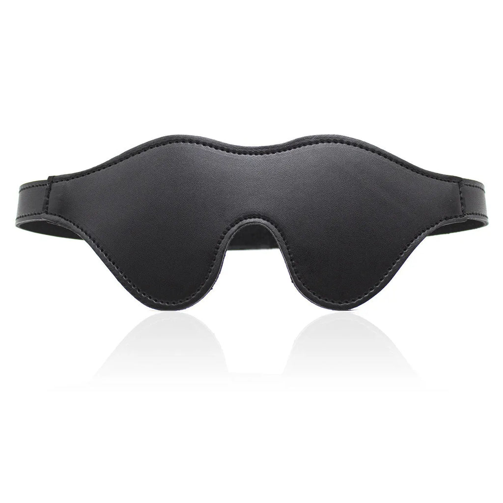Women's adjustable velcro leather eye mask in five colour options showing three-dimensional design
