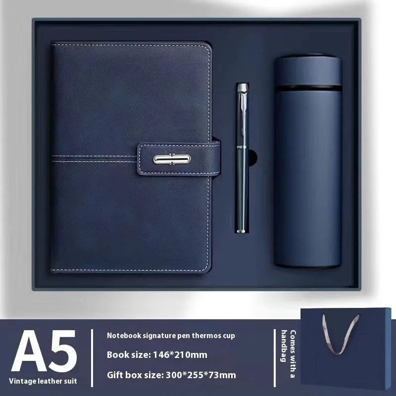 A5 notebook with imitation leather cover in various colours, open to show wood-free paper pages