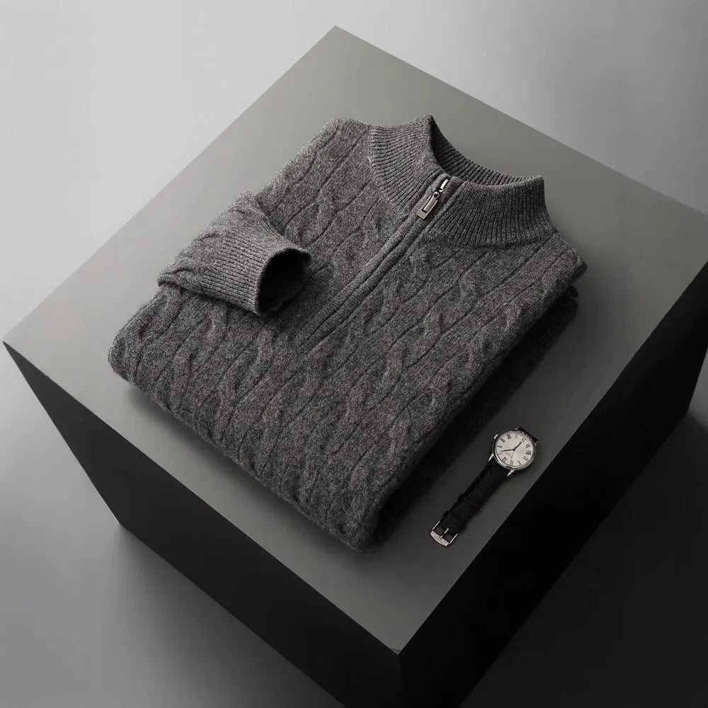 Jacquard double-strand thickened long-sleeved sweater in light camel, loose fit, sizes S-XXXL, wool content