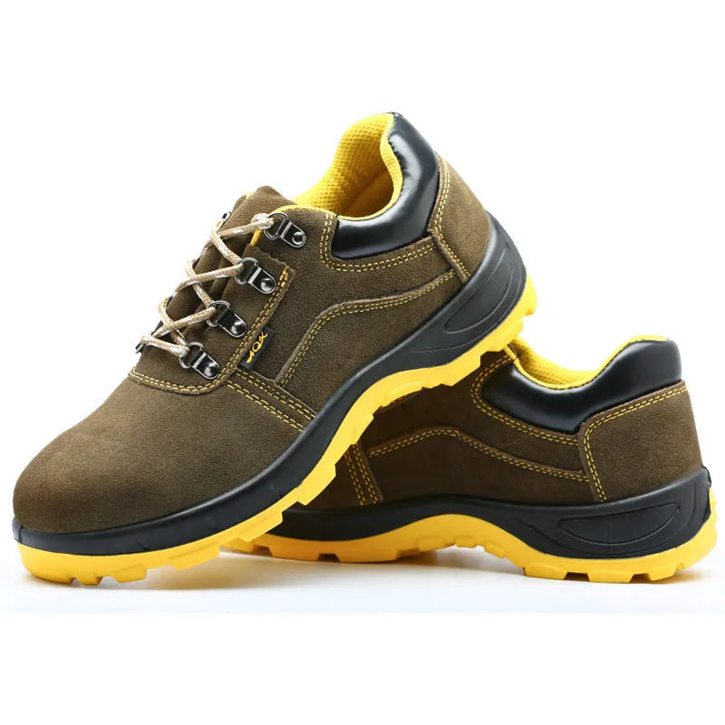 Bronze unisex safety shoes with steel toe caps and anti-skid soles for workplace protection