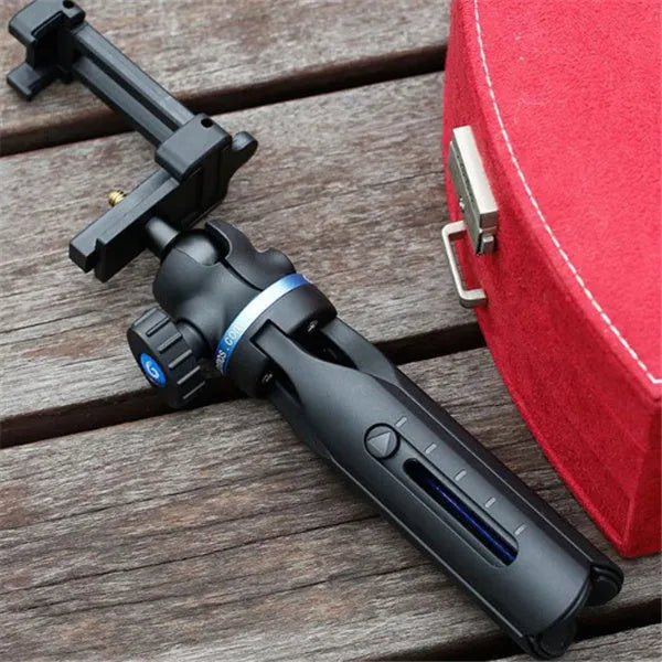 Black desktop phone tripod compatible with iPhone and P30 mobile phones