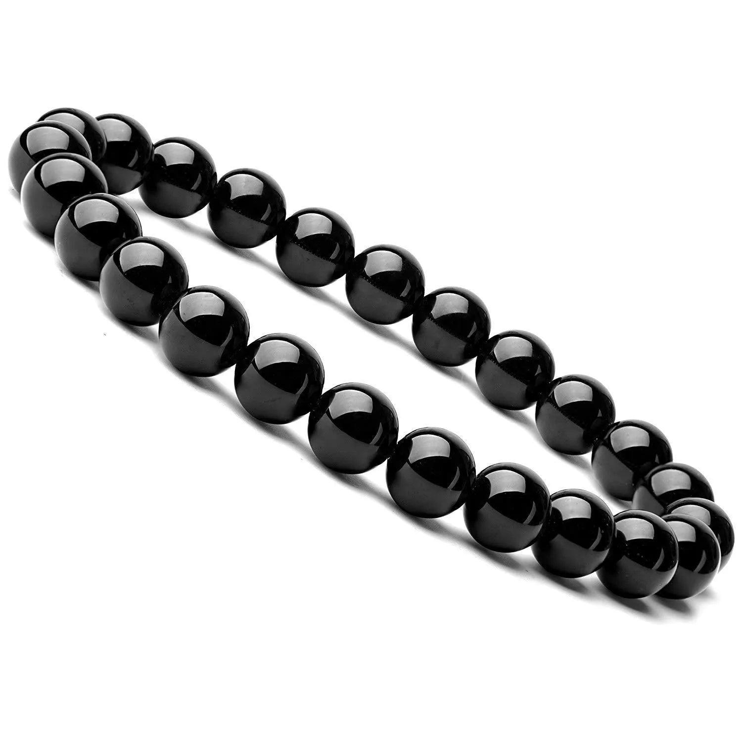 Black geometric agate bead bracelet with elastic cord, 8mm bead size