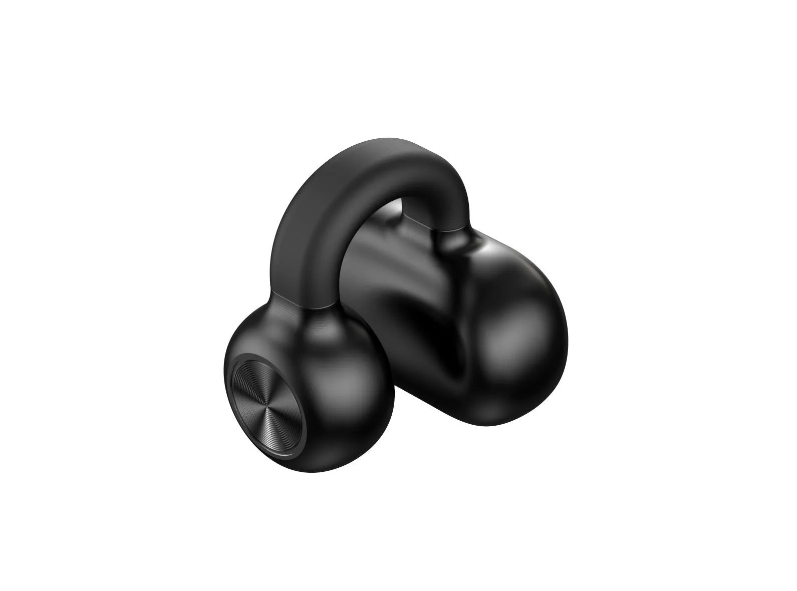 Black wireless Bluetooth clip-on bone conduction earphones showing clip mechanism and compact design