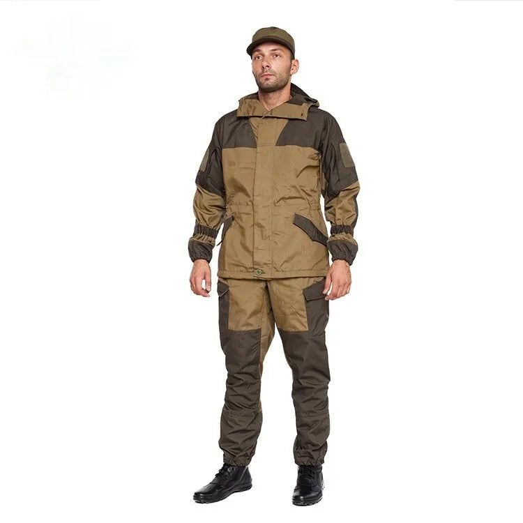 Special Forces Mountain Battle Suit in cotton blend, waterproof and windproof, for outdoor activities like hiking and climbing.