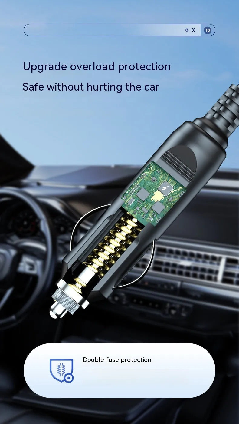 Wireless car tyre inflator and vacuum cleaner with digital display showing tyre pressure reading