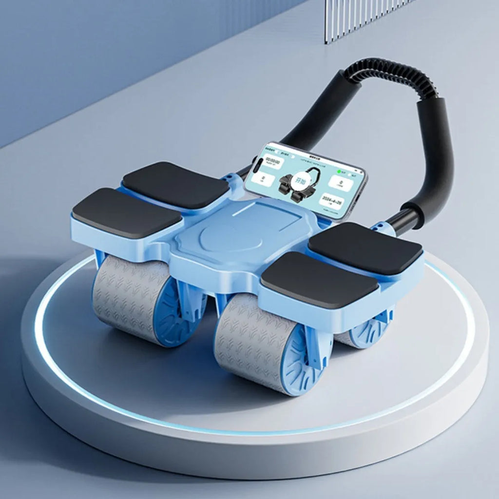Automatic rebound abdominal wheel with four-wheel design in black colour, measuring 37 cm long