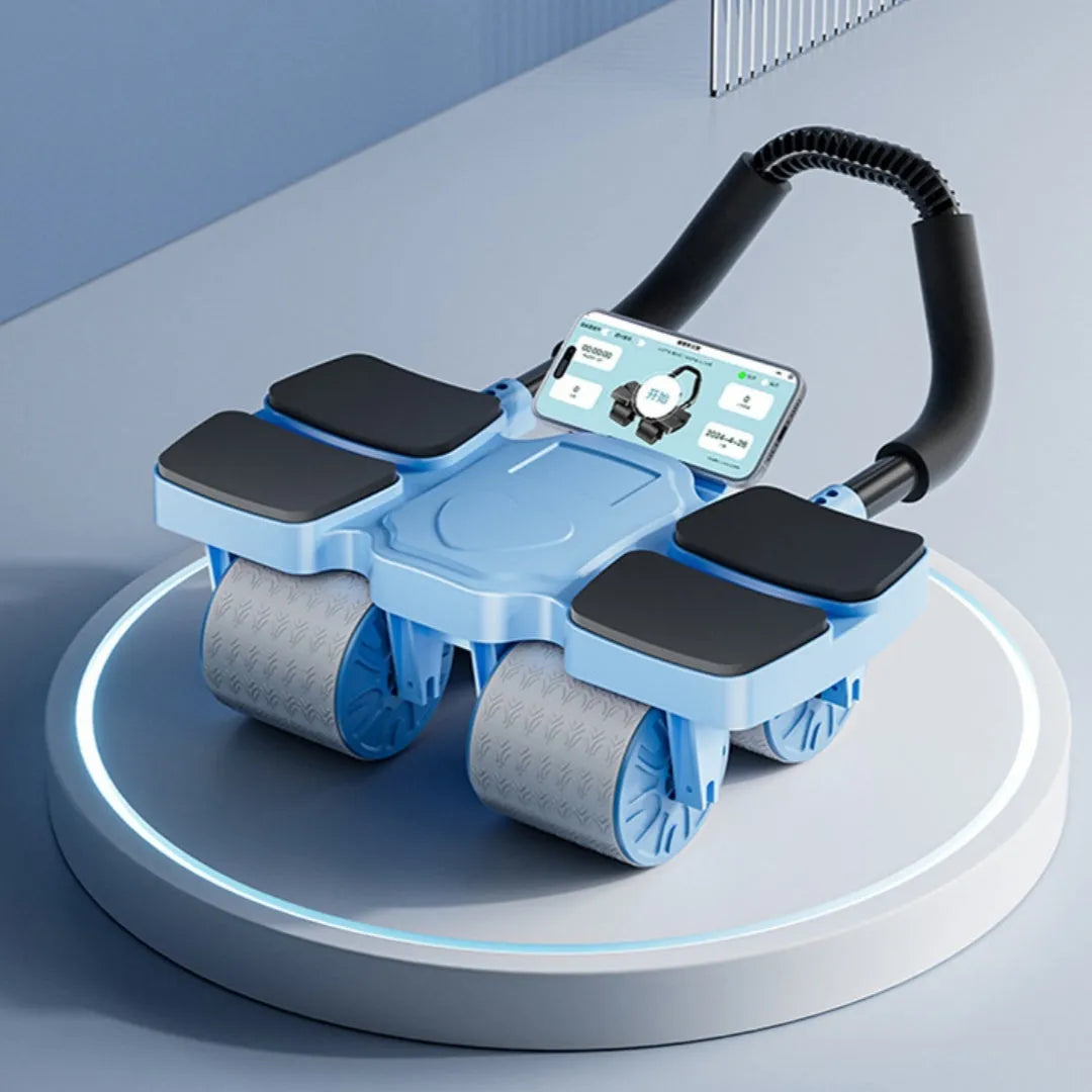 Abdominal wheel with four wheels and automatic rebound, in Black, Blue, or Orange, for core training