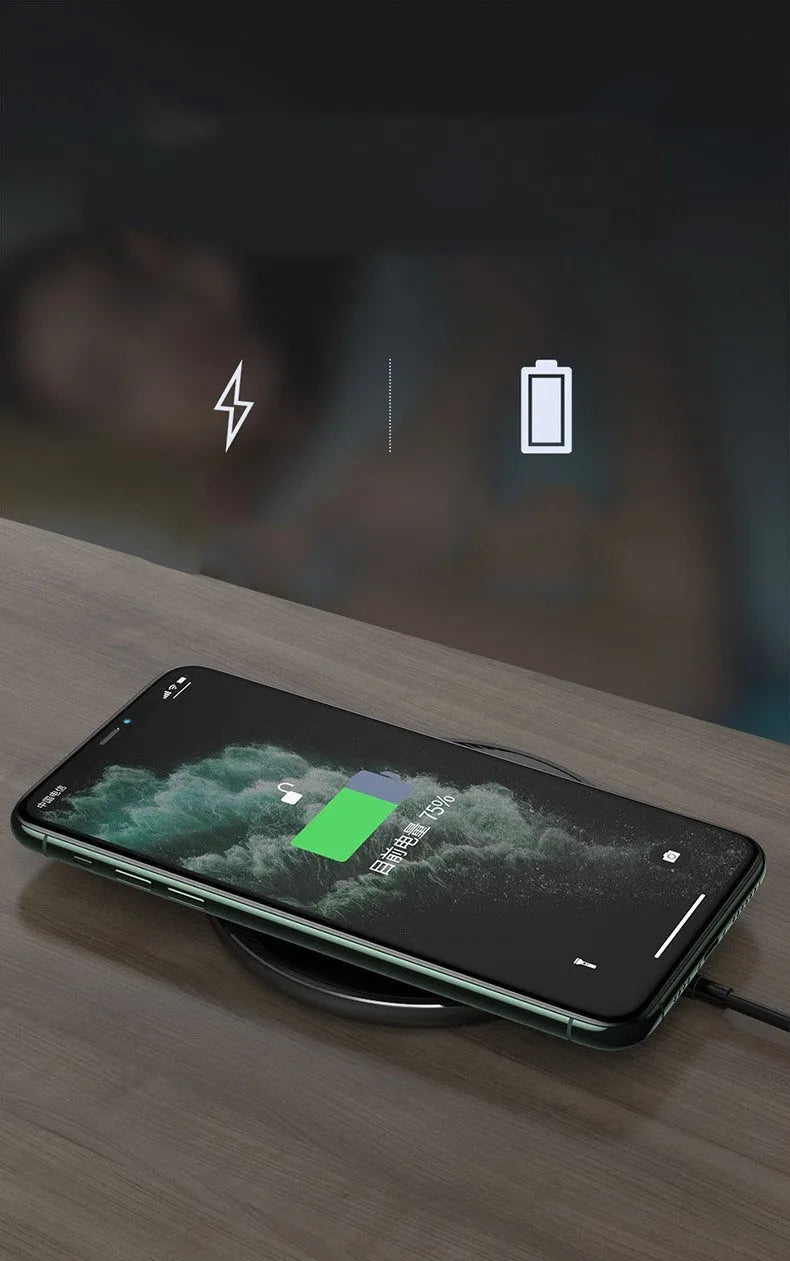 Black Kuulaa wireless charging disc for mobile phones with LED indicator and Micro USB port