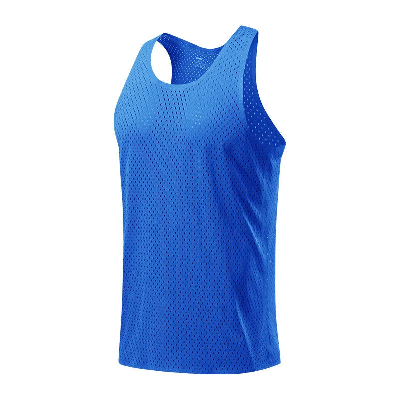 Men's solid colour sleeveless vest in quick-dry polyester for sports