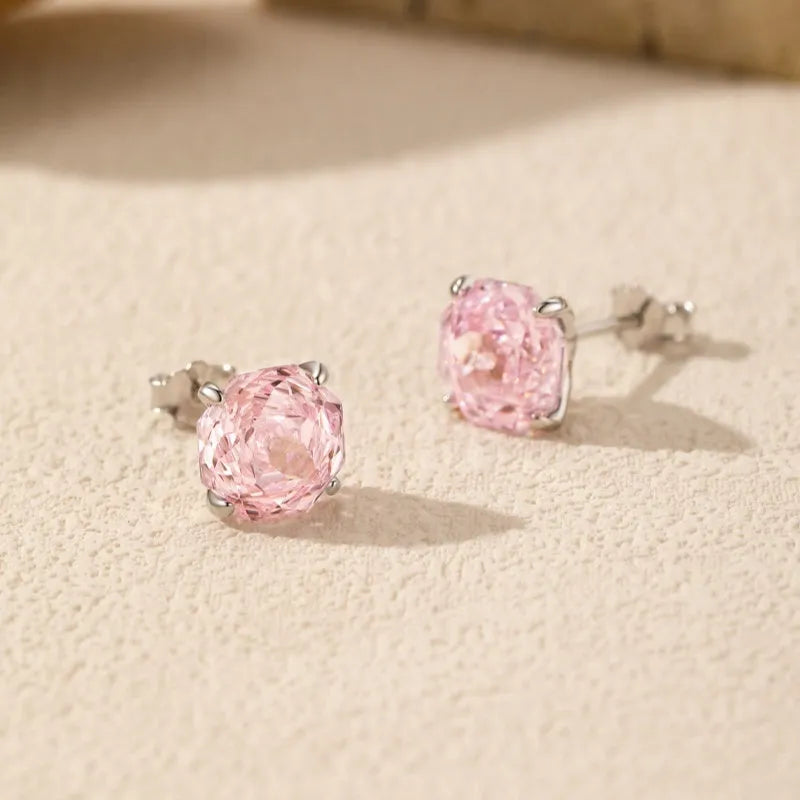 S925 sterling silver rose stud earrings in 6mm and 8mm sizes with floral design
