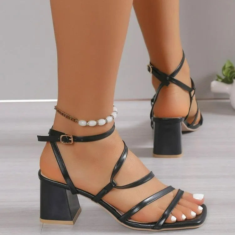 Plus size open toe slippers with adjustable ankle buckle in beige, black and rose red colours