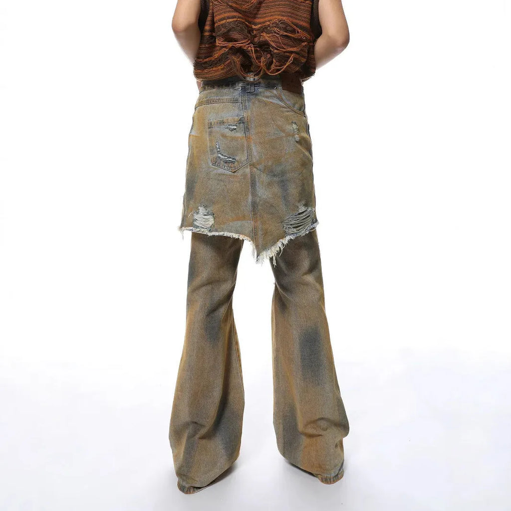 American street style bootcut jeans trousers with high waist and straight-leg design