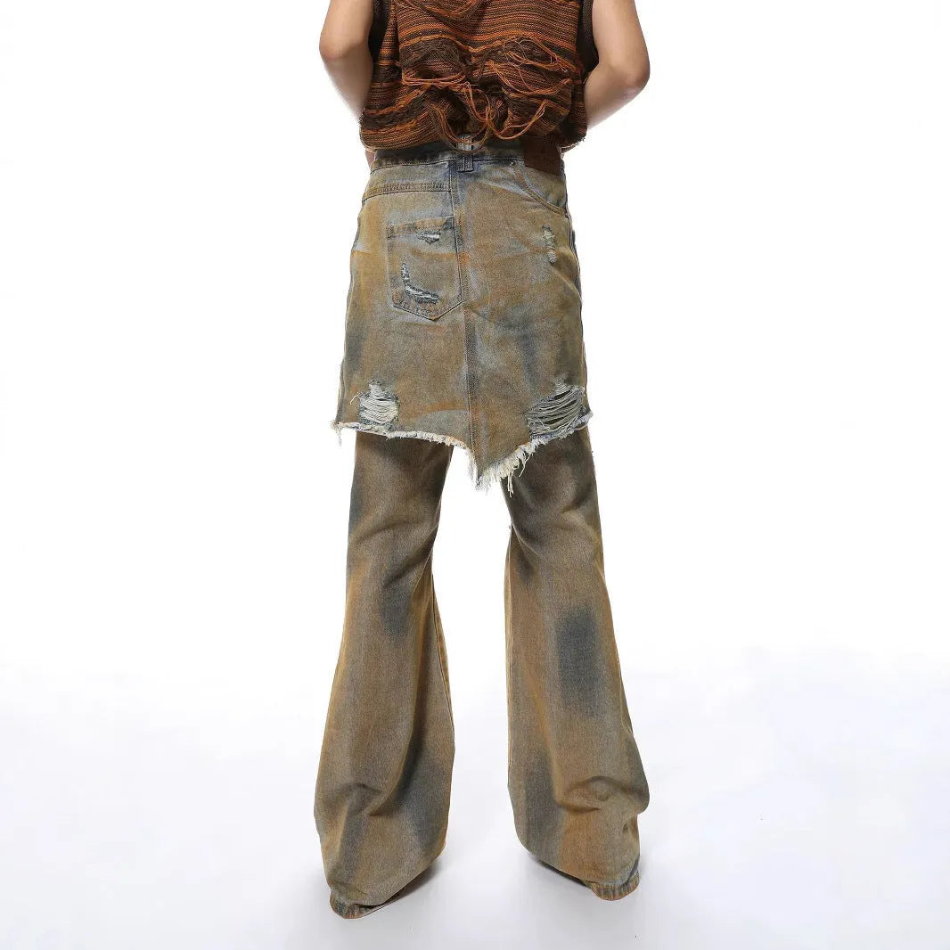 American street style bootcut jeans trousers with high waist and straight-leg design