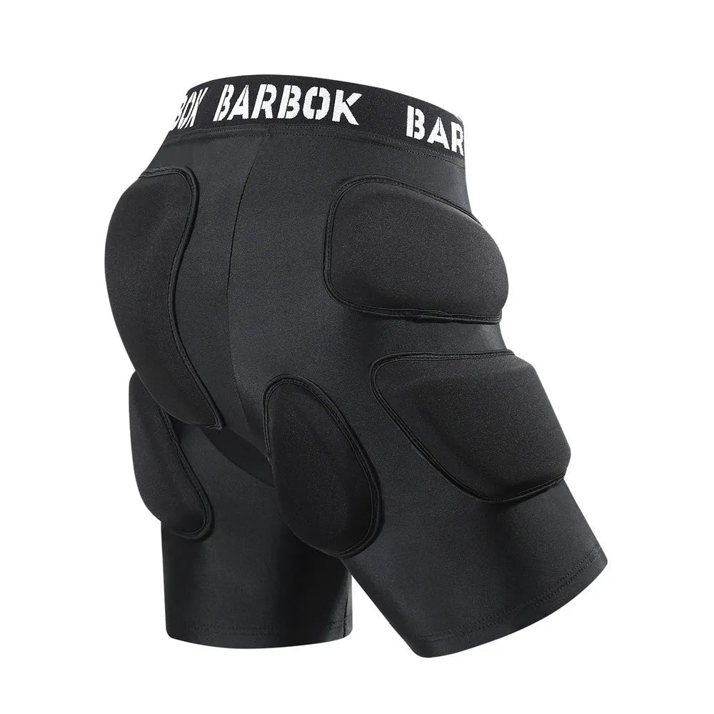 Black skating hip protection pants with integrated NBR foam pads for impact absorption during falls
