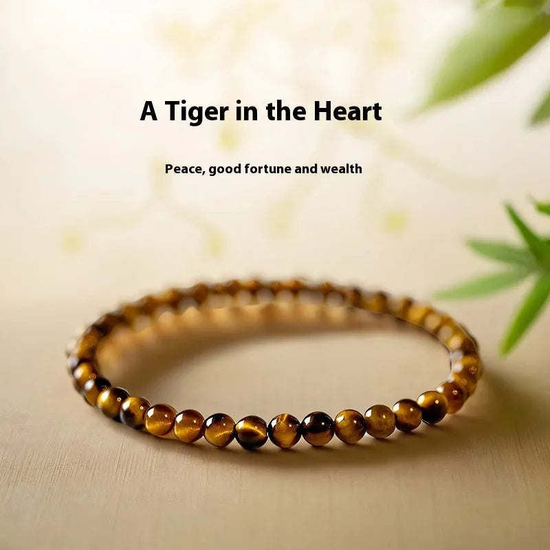 Handmade tigereye stone bracelet with geometric design and round elements in new Chinese style
