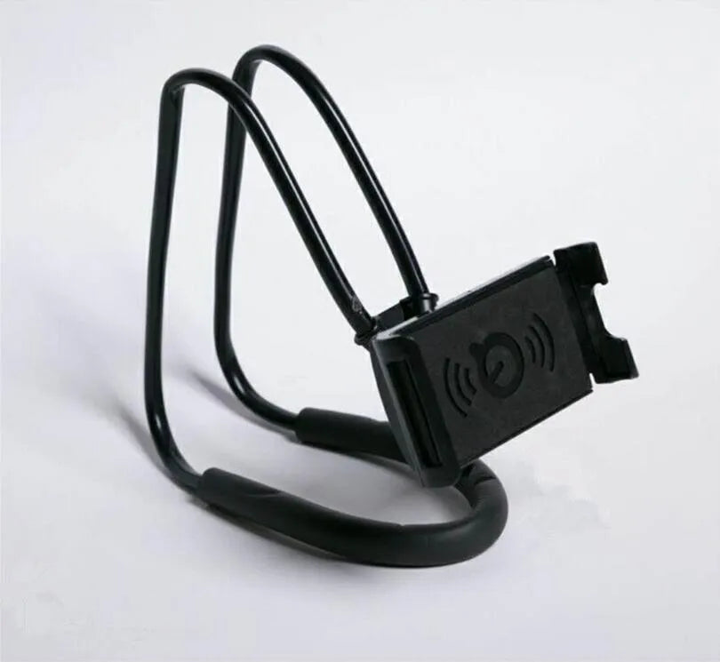 White universal phone holder with 360-degree rotation mechanism holding a smartphone