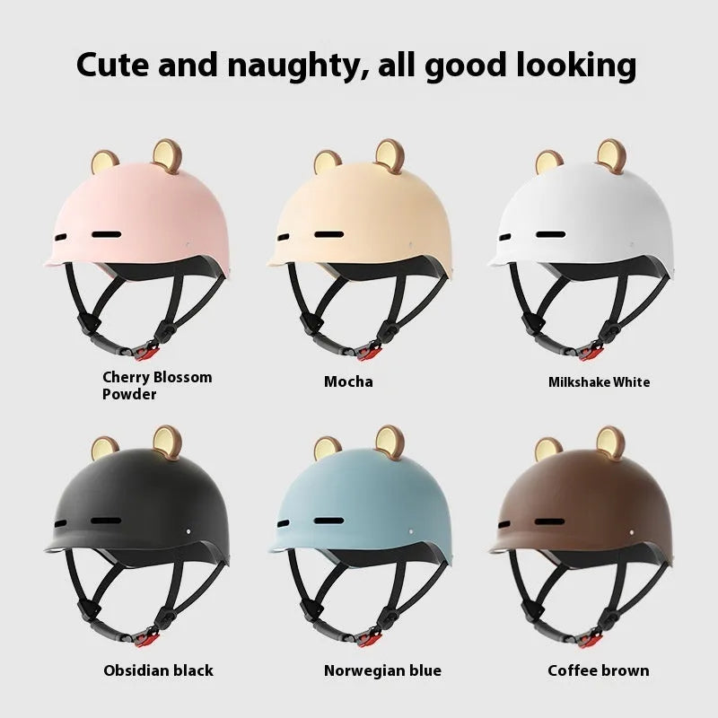 3C certified adult electric bicycle helmet with ABS shell shown in multiple colour options.