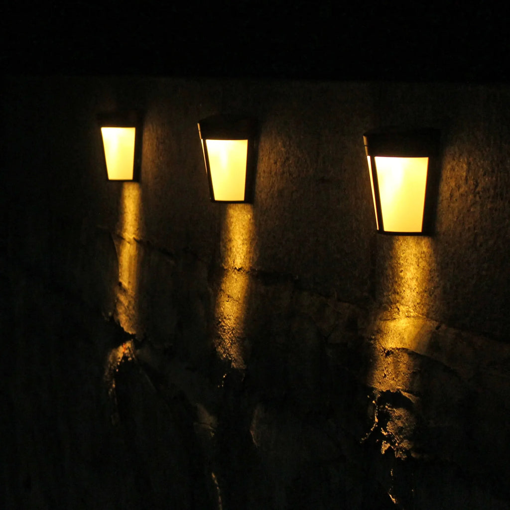 Solar wall lamp with 6 LED lights and IP65 waterproof rating for outdoor garden and courtyard lighting
